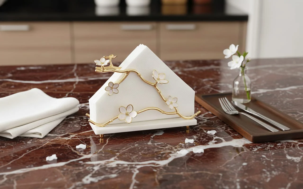 Kiraz Çiçeği Dik Gold Peçetelik