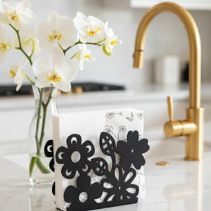 Ferforje Çiçekli Siyah Peçetelik