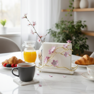 Kiraz Çiçeği Dik Peçetelik gold dış pembe (1)