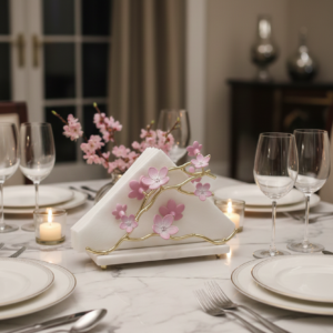 Kiraz Çiçeği Dik Peçetelik gold dış pembe (13)