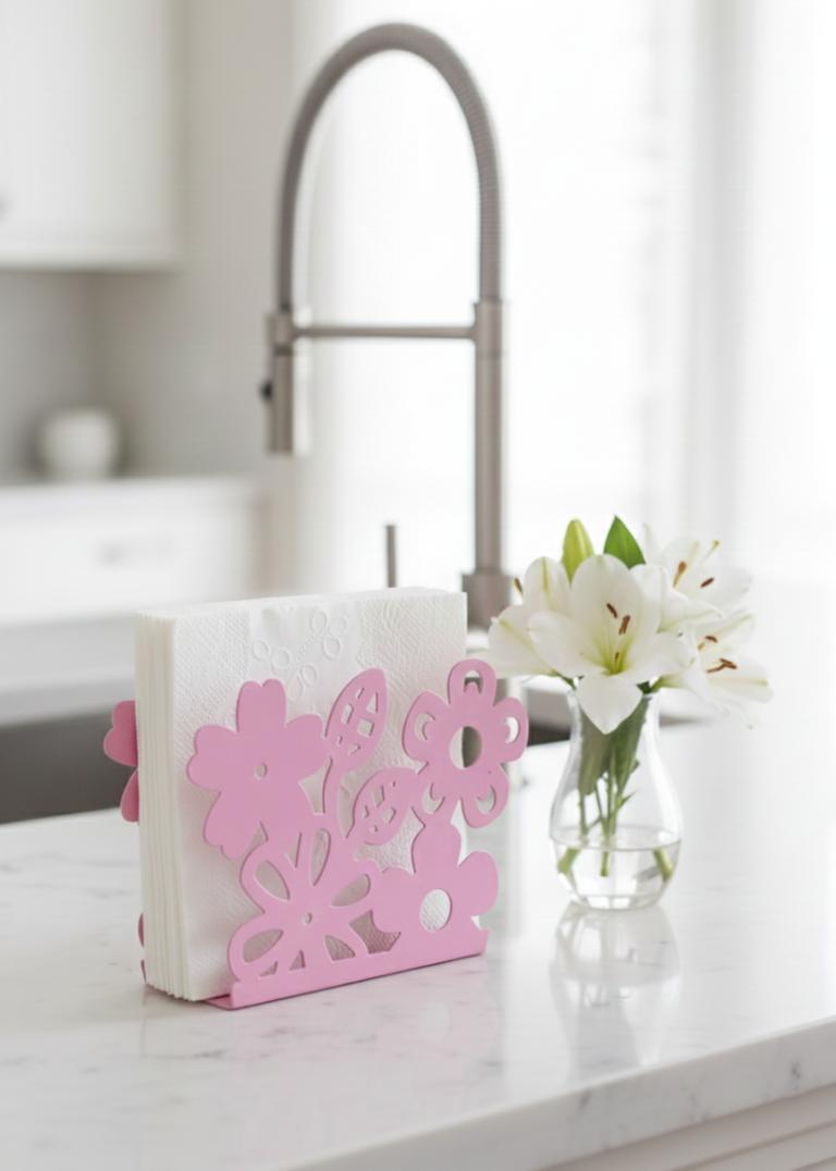 Ferforje Çiçekli Pembe Peçetelik