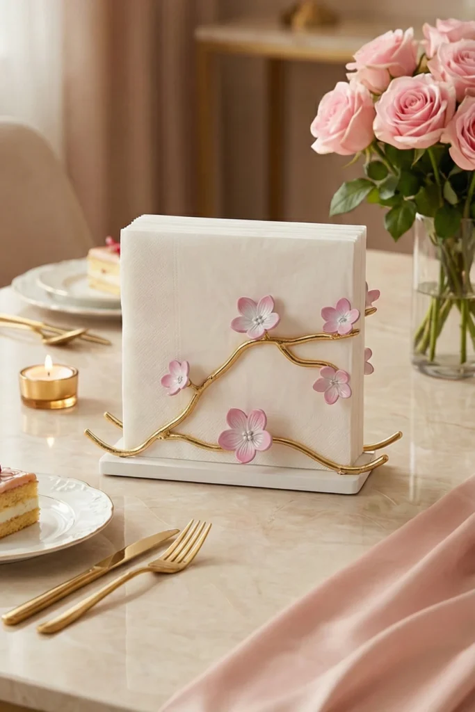 Kiraz çiçeği beyaz peçetelik