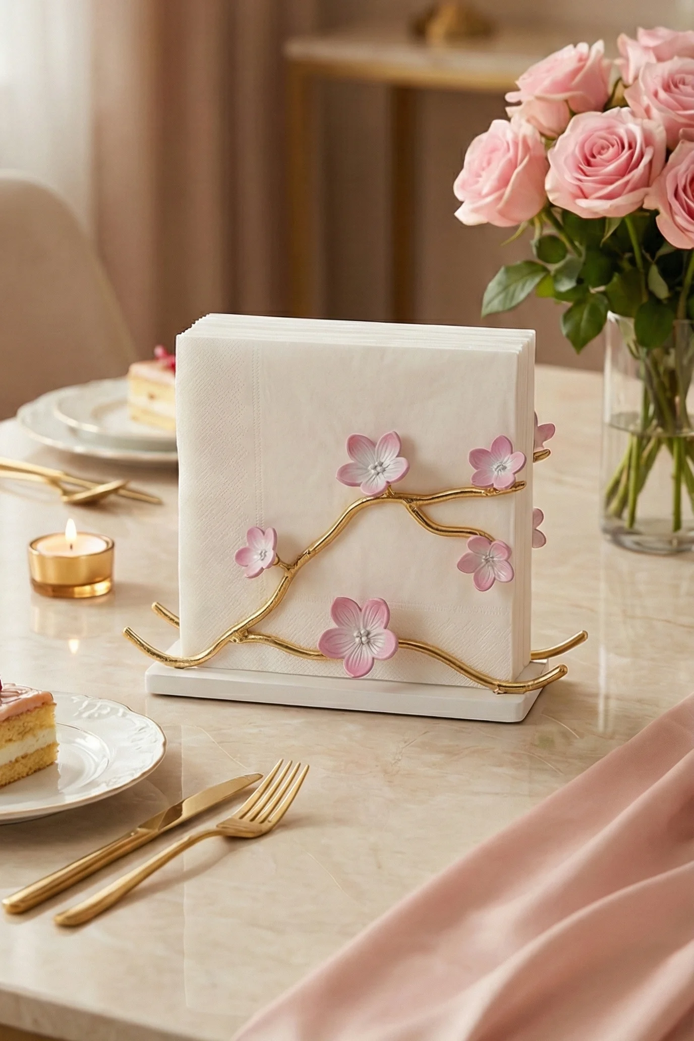 Kiraz çiçeği beyaz peçetelik