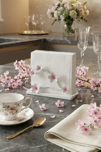 Kiraz çiçeği beyaz peçetelik