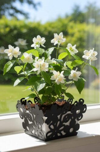 siyah ferforje çiçeklik