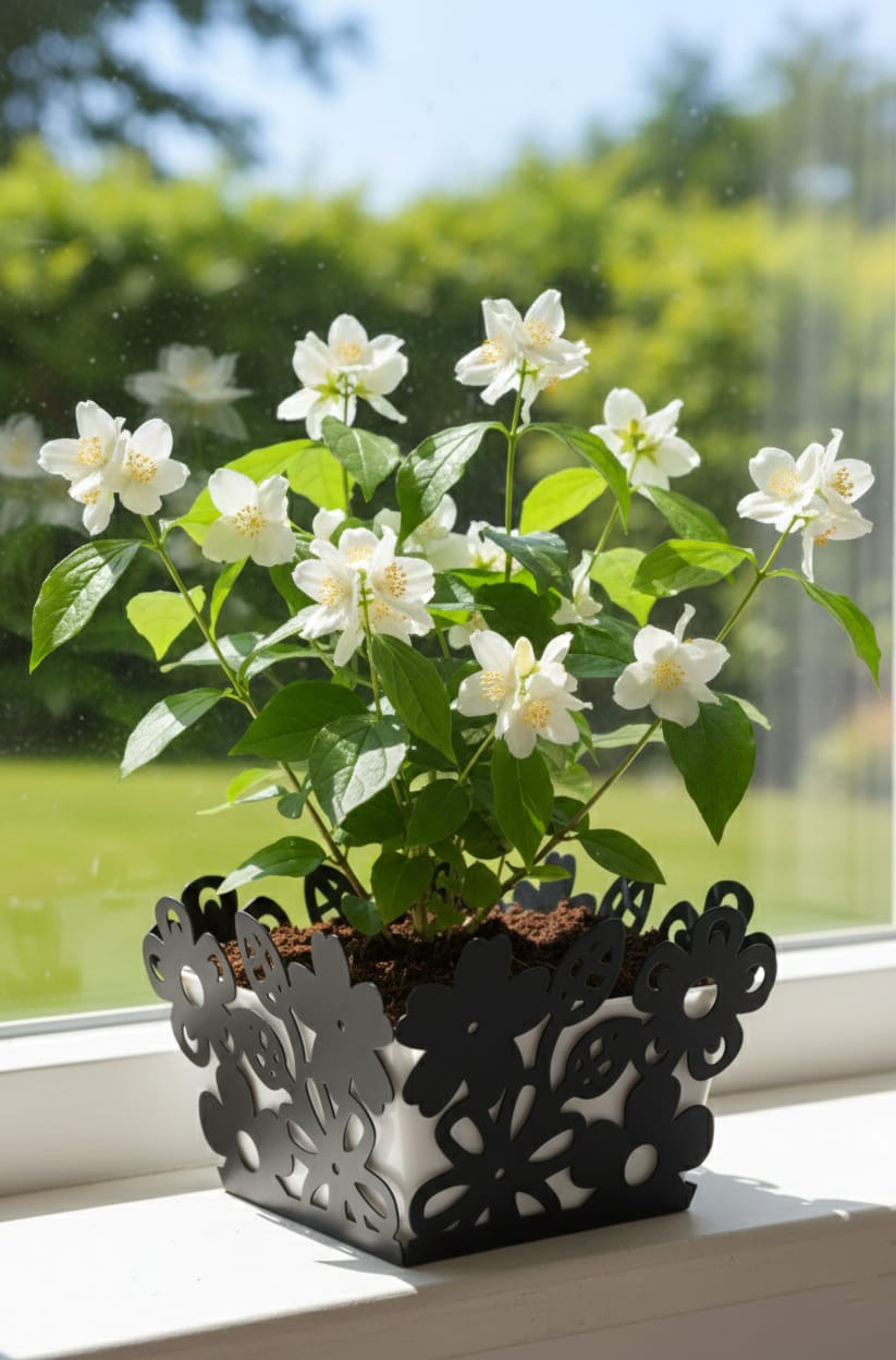 siyah ferforje çiçeklik