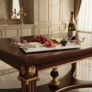 Alaylı mermer altın çiçekli lüks tepsi (0)