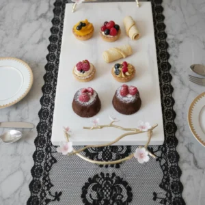 Alaylı mermer altın çiçekli lüks tepsi