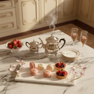 Alaylı mermer altın çiçekli lüks tepsi