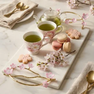 Alaylı mermer altın çiçekli lüks tepsi