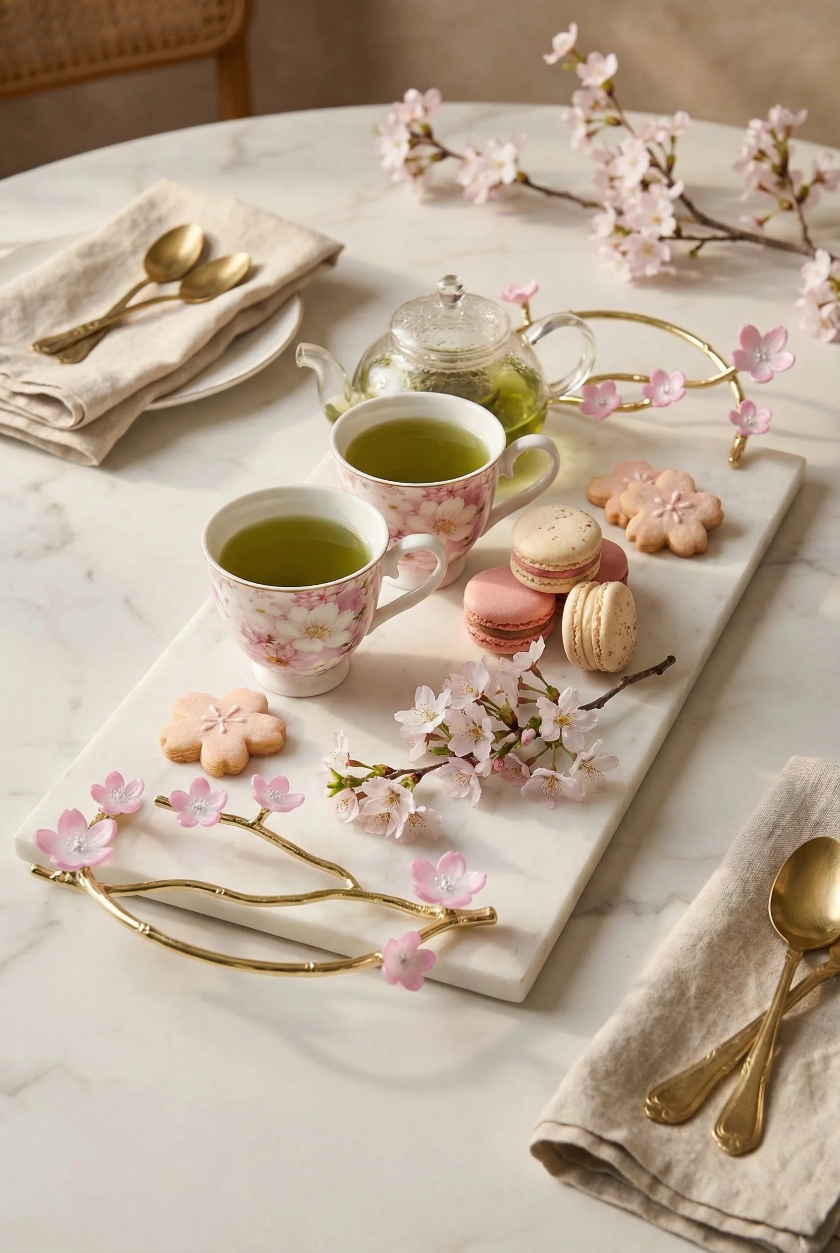 Alaylı mermer altın çiçekli lüks tepsi