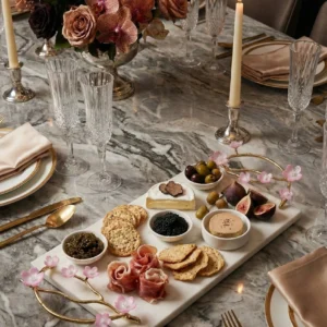 Alaylı mermer altın çiçekli lüks tepsi