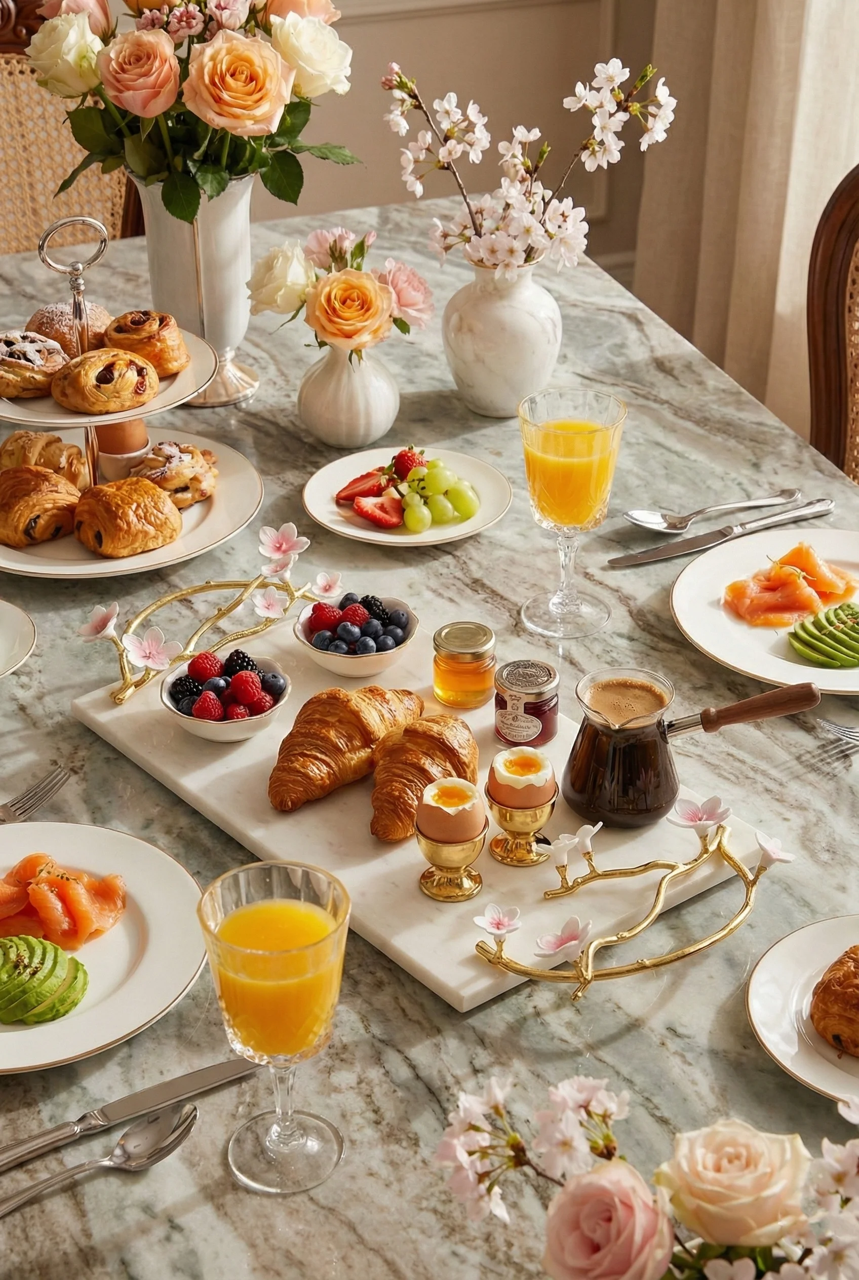 Alaylı mermer altın çiçekli lüks tepsi