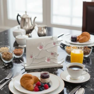 Kiraz Çiçeği Dik Peçetelik beyaz iç pembe