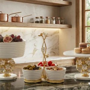 beyaz gold sunumluk çerezlik kek standı