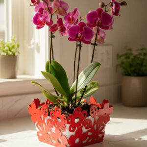 kırmızı ferforje saksı