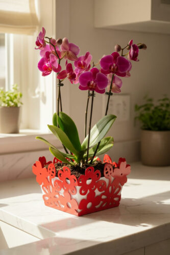 kırmızı ferforje saksı