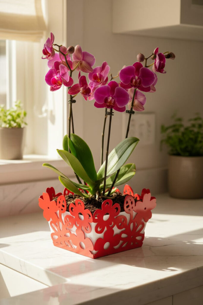 kırmızı ferforje saksı